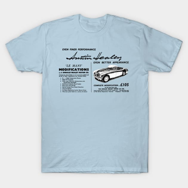 AUSTIN HEALEY 3000 - advert T-Shirt by Throwback Motors